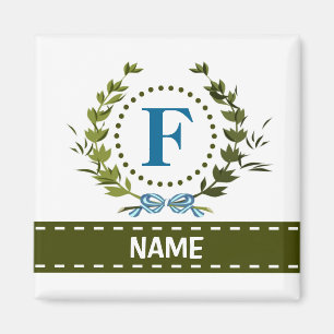 Aimant Couronne de lierre délicate et ruban avec monogram