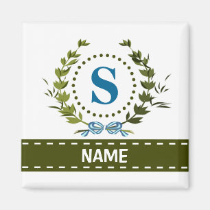 Aimant Couronne de lierre délicate et ruban avec monogram