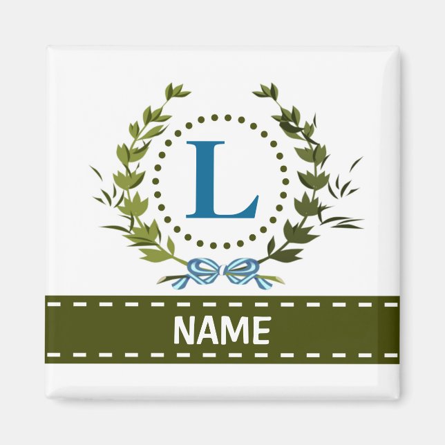 Aimant Couronne de lierre délicate et ruban avec monogram (Devant)