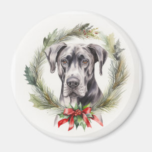 Aimant Couronne de Noël au Grand Danois Chien de fête