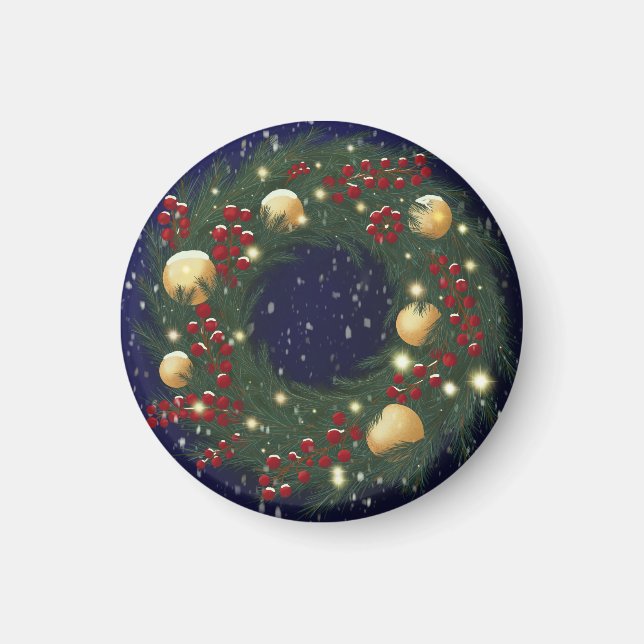 Aimant Couronne de Noël avec branches de pin (Devant)
