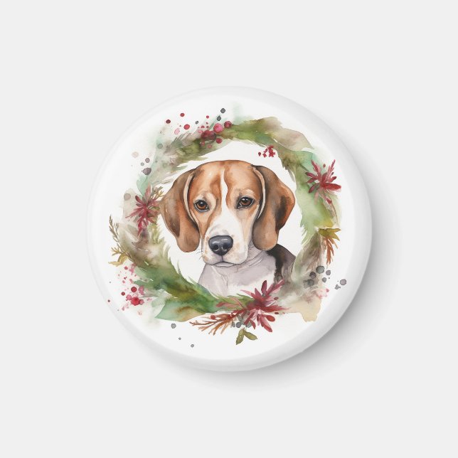 Aimant Couronne de Noël Beagle Chien festif (Devant)