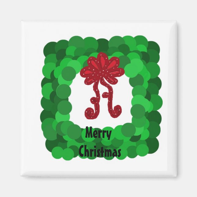 Aimant Couronne de Noël carrée élégante verte (Devant)