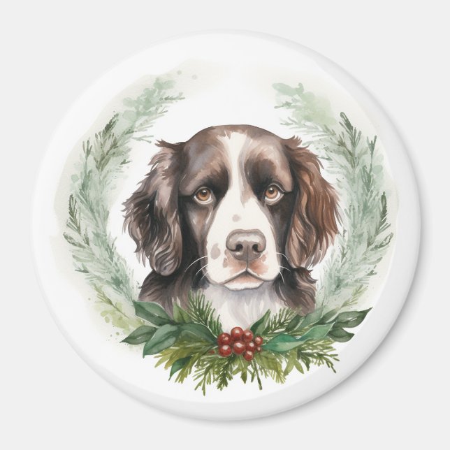 Aimant Couronne de Noël de Springer Spaniel Chien de fête (Devant)