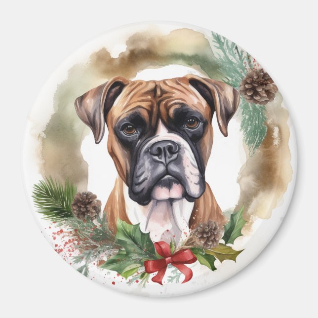 Aimant Couronne de Noël festive de Boxer (Devant)