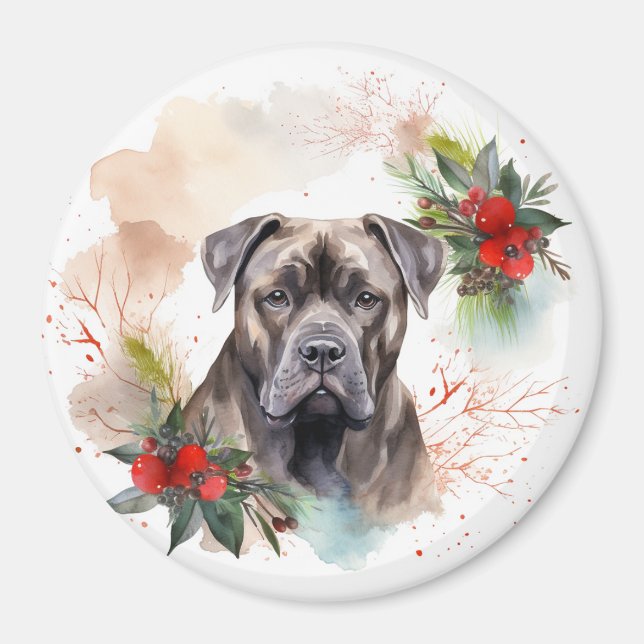 Aimant Couronne de Noël festive de Cane Corso (Devant)