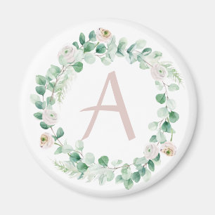 Aimant Couronne de pivoine de printemps avec lettre perso