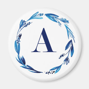 Aimant Couronne florale bleue "A"