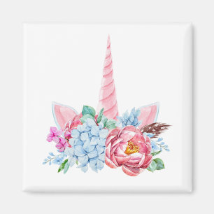 Aimant Couronne florale de licorne d'aquarelle