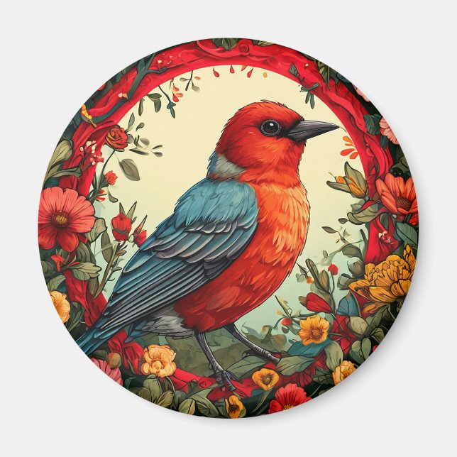 Aimant Couronne florale d'oiseau Décor de nature. 🐦 (Devant)