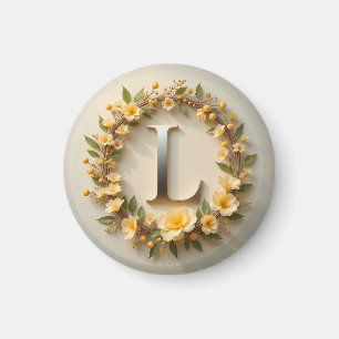 Aimant Couronne florale élégante avec la lettre dorée L