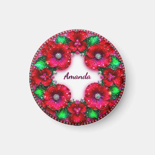 Aimant Couronne florale ronde avec des bijoux rouges et v