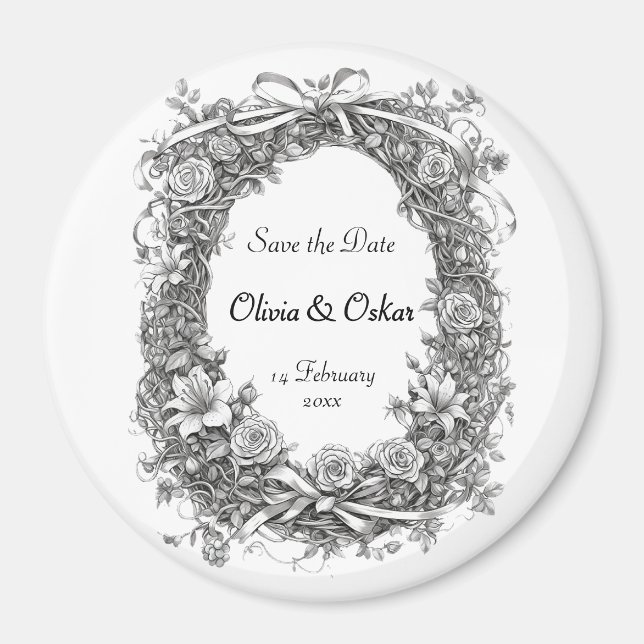 Aimant Couronne florale rustique, Enregistrer la date (Devant)