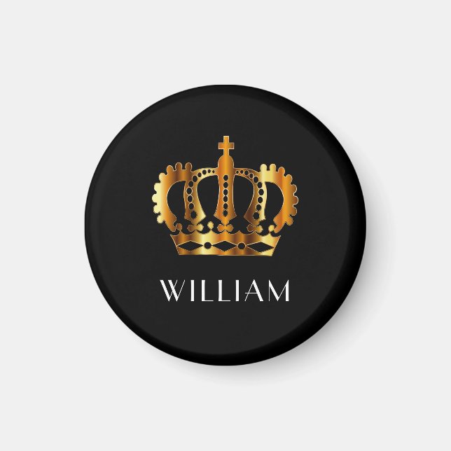 Aimant Couronne Royale Dorée Nom Personnalisé Noir (Devant)