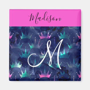 Aimant Couronnes de sirène en strass rose vif monogramme