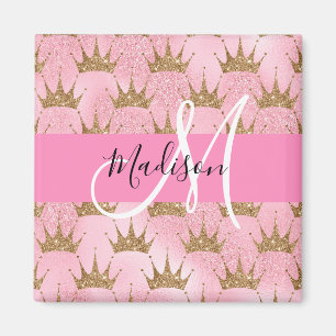 Aimant Couronnes Monogramme Paillettes Rose et Or
