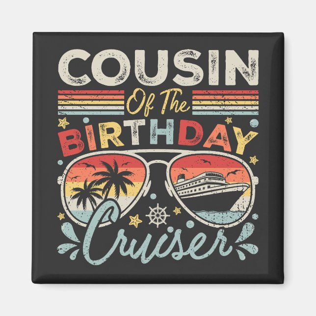 Aimant Cousin du Carré de vacances de croisière d'anniver (Devant)