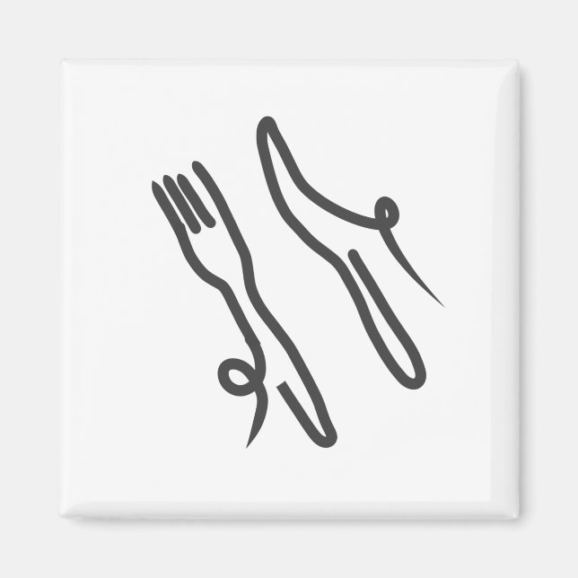 Aimant Couteau alimentaire et fourche moderne gris et bla (Devant)