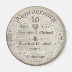 Aimant Coutume 10e anniversaire Vintage look Cuivre