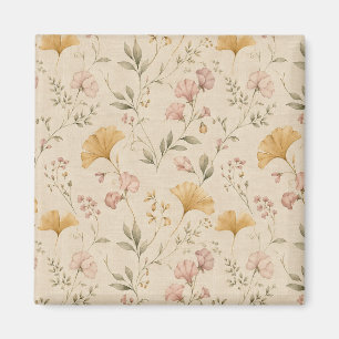 Aimant Couverture de jet vintage moutarde florale botaniq