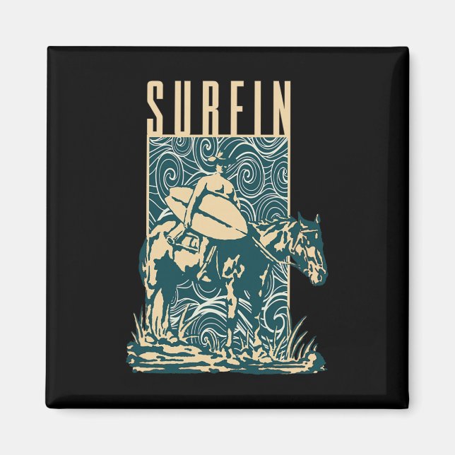 Aimant Cow-boy surfeur Cow-boy avec planche de surf Surfa (Devant)