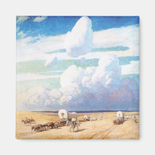 Aimant Cow-boys western vintage, chariots bâchés par Wyet