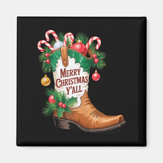 Aimant Cowboy Boots Country Western Merry Christmas Y'all (Devant)