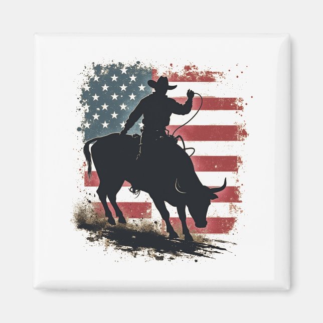Aimant Cowboy Bull Rider Patriotique American Flag Cowboy (Devant)