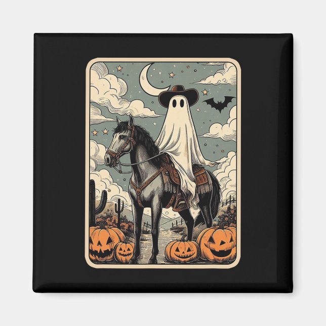 Aimant Cowboy Ghost Riding Horse Funny Tarot Card Hallowe (Devant)