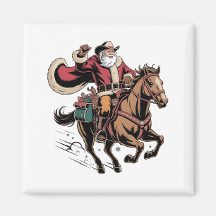 Aimant Cowboy Père Noël Monter Un Cheval Noël