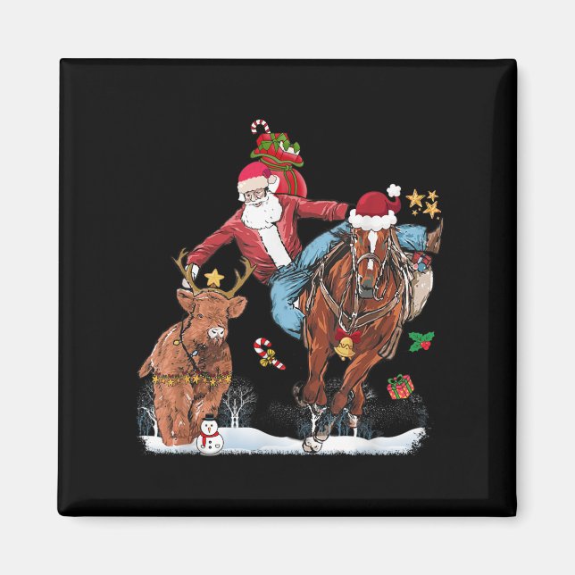 Aimant Cowboy Santa Bulldogging Western Cowboy Xmas Funny (Devant)