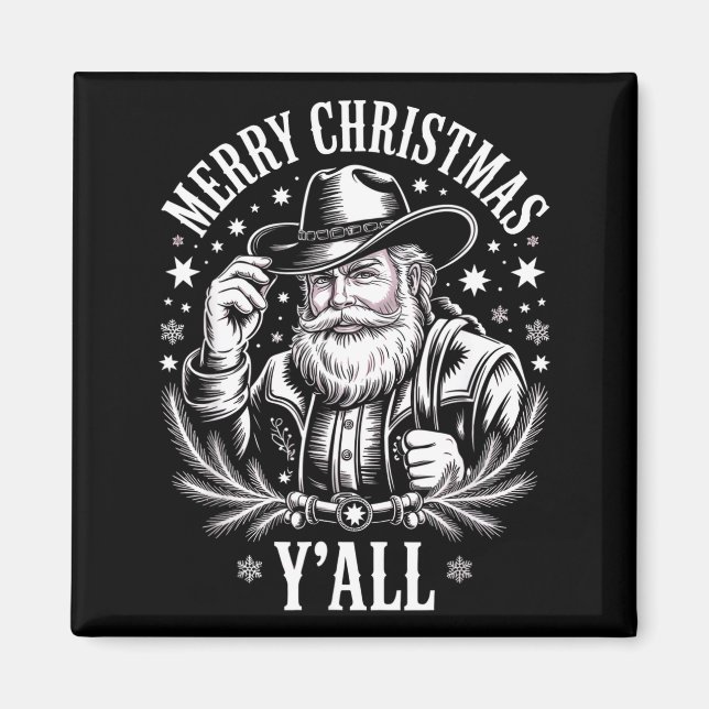 Aimant Cowboy Santa Claus Merry Christmas Y'all Western C (Devant)