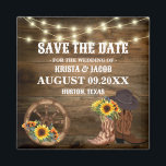 Aimant Cowboy Sunflower Mariage Occidental Enregistrer La<br><div class="desc">Assurez-vous que vos invités marquent leur calendrier avec notre Cowboy Sunflower Western Wedding Save The Date Magnet. Parfait pour donner un ton rustique et chaleureux, cet aimant présente des cowboys emblématiques et des motifs de tournesol lumineux qui symbolisent l'aventure et le dynamisme. Idéal pour un mariage de style champêtre, ces...</div>