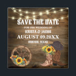 Aimant Cowboy Sunflower Mariage Occidental Enregistrer La<br><div class="desc">Assurez-vous que vos invités marquent leur calendrier avec notre Cowboy Sunflower Western Wedding Save The Date Magnet. Parfait pour donner un ton rustique et chaleureux, cet aimant présente des cowboys emblématiques et des motifs de tournesol lumineux qui symbolisent l'aventure et le dynamisme. Idéal pour un mariage de style champêtre, ces...</div>