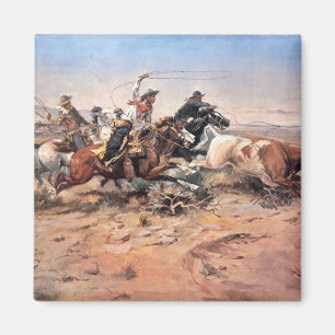 Aimant Cowboys roping un boeuf, 1897 (huile sur la toile)