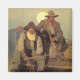 Aimant Cowboys Vintage, l'estrade de paye par NC Wyeth
