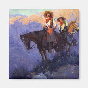Aimant Cowboys vintages, Homme et femme à cheval, Anderso