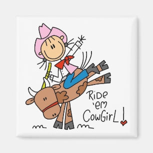 Aimant Cowgirl à cheval sur un taureau Tshirts et Cadeaux