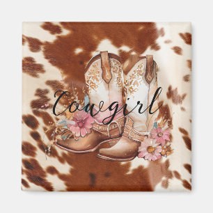 Aimant Cowgirl Crème rose Brown Cachette Bottes florales