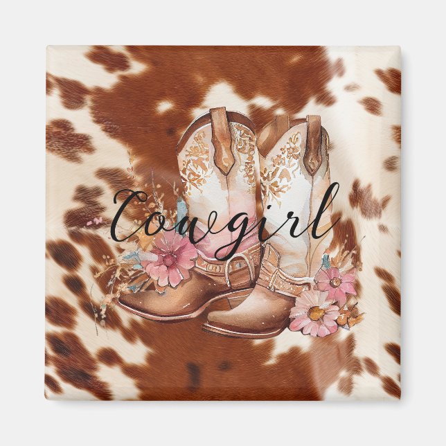 Aimant Cowgirl Crème rose Brown Cachette Bottes florales (Devant)