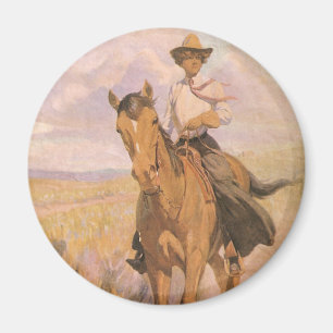 Aimant Cowgirl vintage Cowboy, Femme à cheval par Dunton