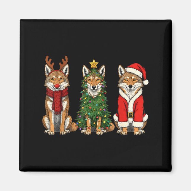 Aimant Coyote Noël Rétro Père Noël Renne  (Devant)