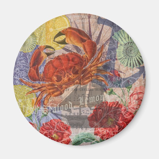Aimant Crab Nautical Beach Seafood Art (Devant)