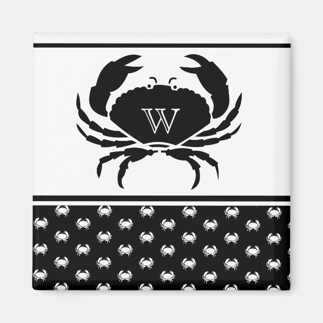 Aimant Crabe marine Monogramme noir et blanc (Devant)