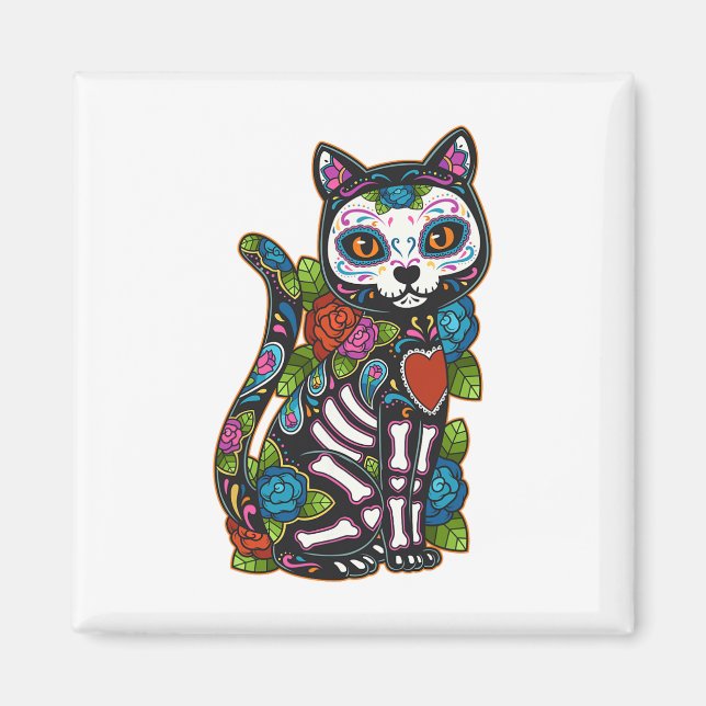 Aimant Crâne à sucre de chat Mexique Calavera Dia De Los  (Devant)