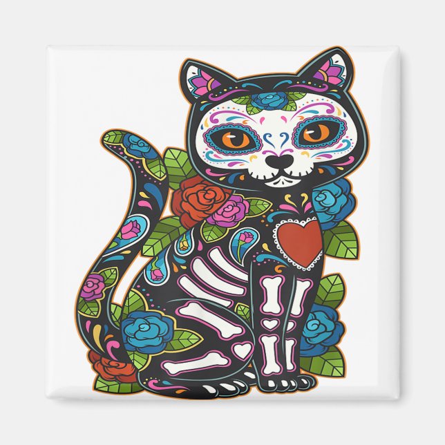 Aimant Crâne à sucre de chat Mexique Calavera Dia De Los  (Devant)