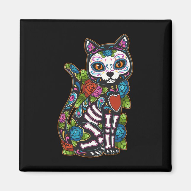 Aimant Crâne à sucre de chat Mexique Calavera Dia De Los  (Devant)