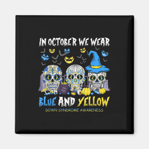 Aimant Crâne à sucre Halloween bleu et jaune bas Syndro