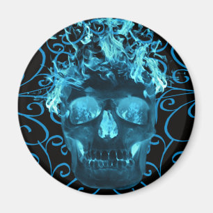 Aimant crâne bleu flamme