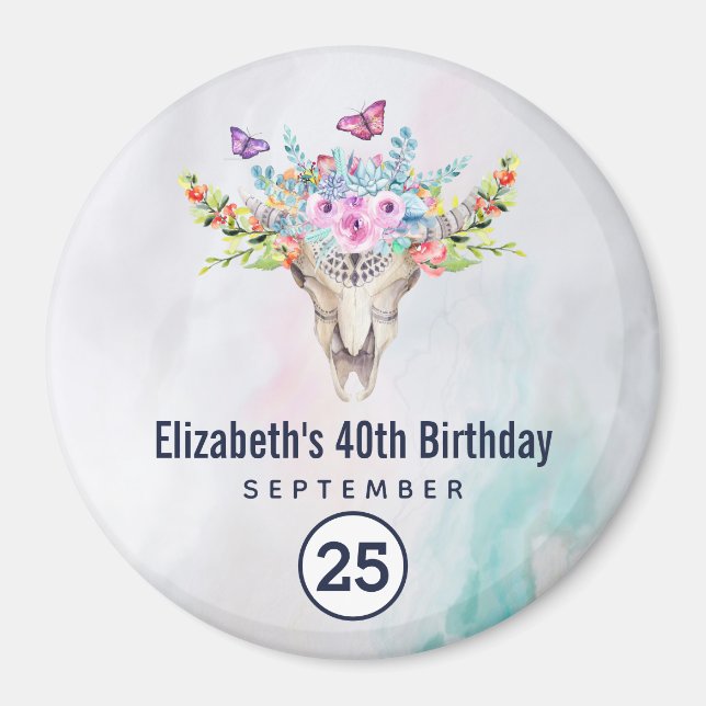 Aimant Crâne Bohème avec un Bouquet Floral Enregistrer la (Devant)